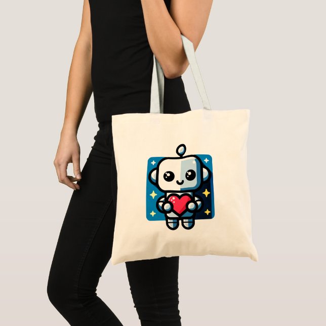 Heartful Robot - Playful Tech-Inspired Love Art Tote Bag (Front (Product))