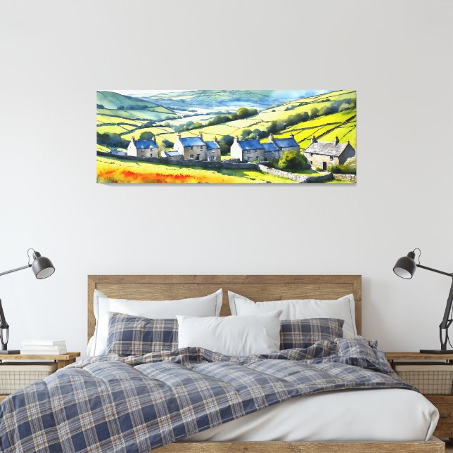 “Hearthdale” Wide Landscape Yorkshire Dales Scene Canvas Print (Insitu(Bedroom))