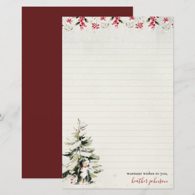 Hearthlight Notes Winter Cozy Dog Personalized Stationery (Front/Back)