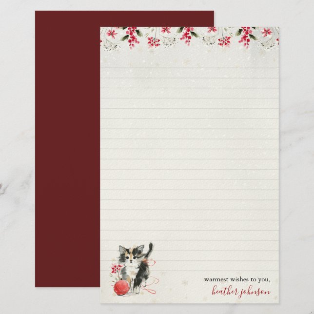 Hearthlight Notes Winter Cozy Kitten Personalized Stationery (Front/Back)