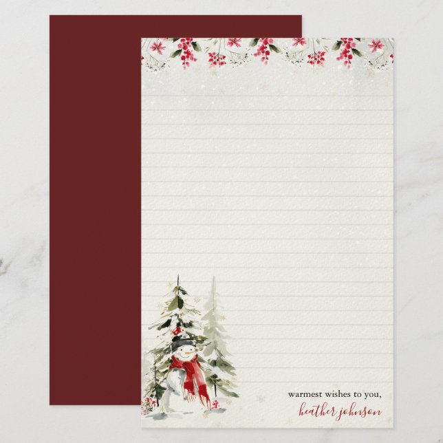 Hearthlight Notes Winter Snowman Personalized Stationery (Front/Back)