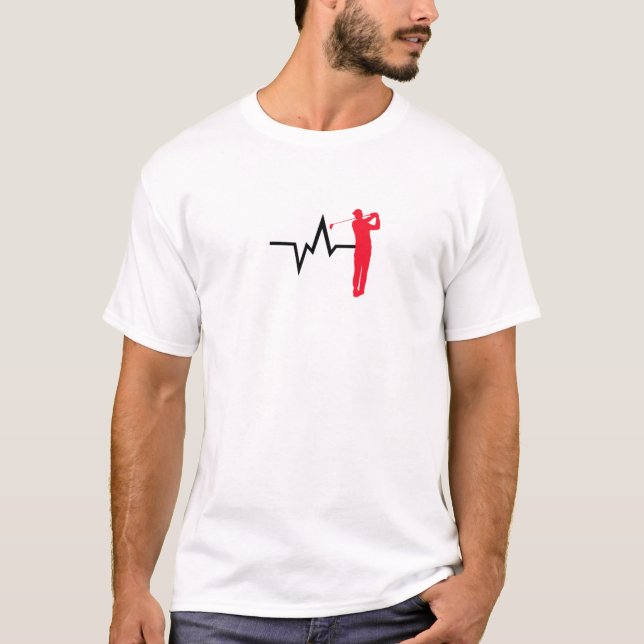 Heartline Sports Golf Swing Golfing Love Heartbeat T-Shirt (Front)