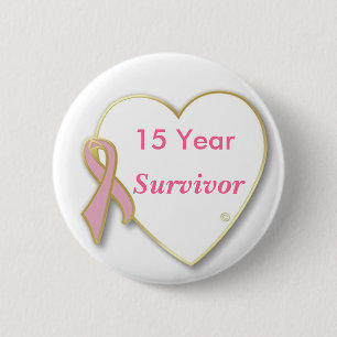 HeartPin-15 yr, Survivor  breast cancer 2 Inch Round Button