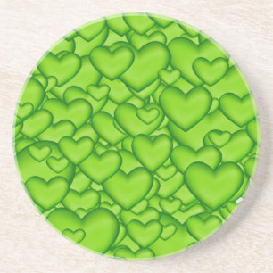 Hearts 3D Texture Green Pattern-68689 Coaster