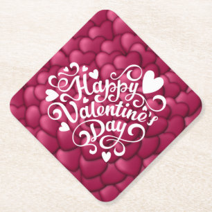 Hearts 3D Texture Red Pattern-23803 Paper Coaster