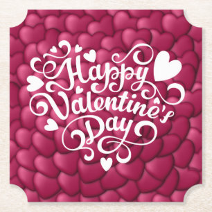 Hearts 3D Texture Red Pattern-32322-23803 Paper Coaster