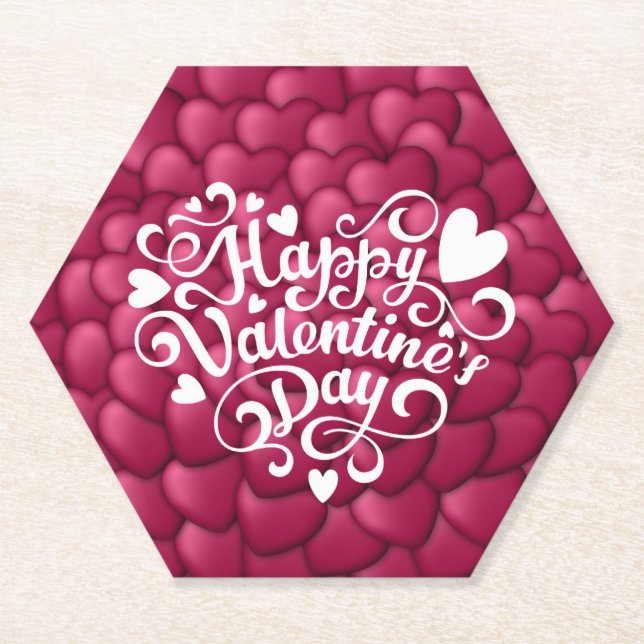 Hearts 3D Texture Red Pattern-32322-23803 Paper Coaster (Front)