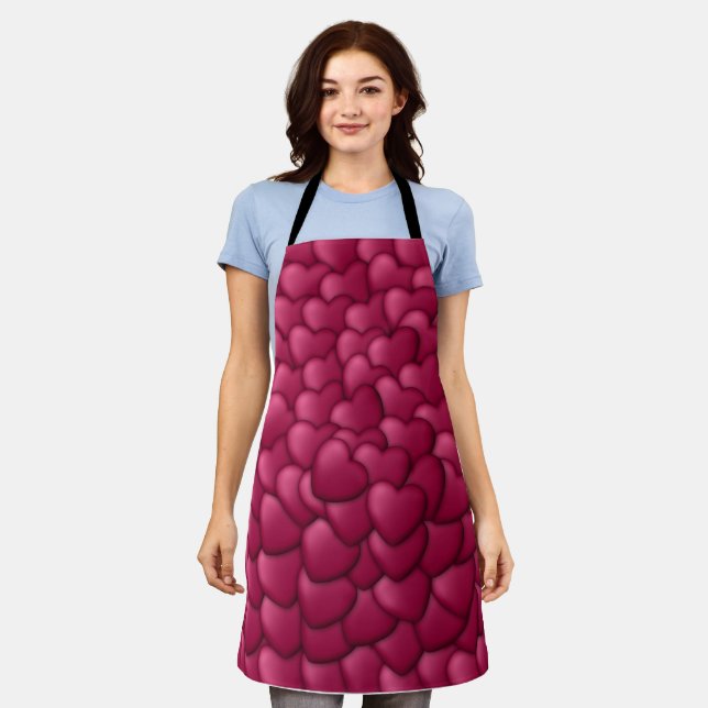 Hearts 3D Texture Red Pattern-32322 Apron (Worn)