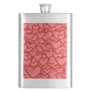 Hearts 3D Texture Red Pattern Hip Flask