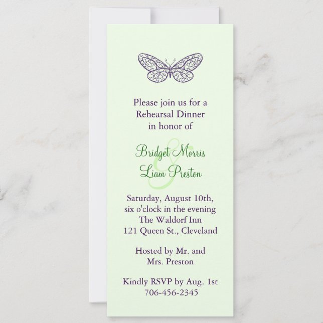 Heart's a Flutter Rehearsal Dinner Invite (green) (Front)