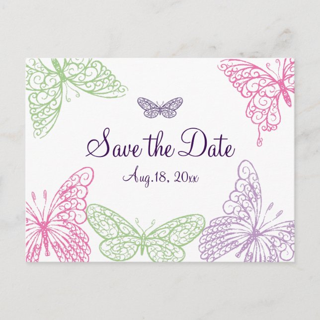 Heart's a Flutter Save the Date Announcement Postcard (Front)