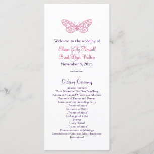 Heart's a Flutter Wedding Program in pink