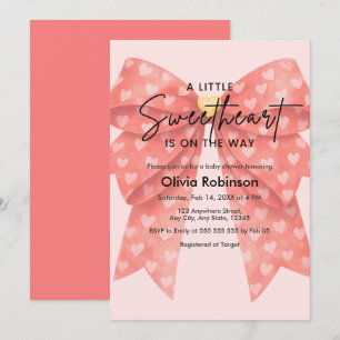 Hearts A Little Sweetheart Red Bow Baby Shower  Invitation
