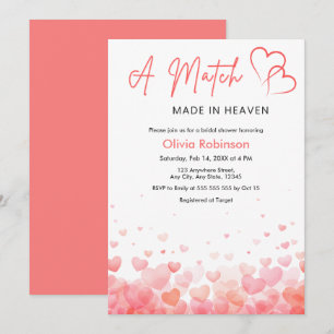Hearts A Match Made in Heaven Bridal Shower  Invitation