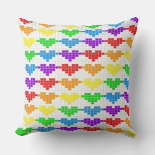  Hearts Aflutter: Rainbow C2C Crochet Heart Throw  Pillow