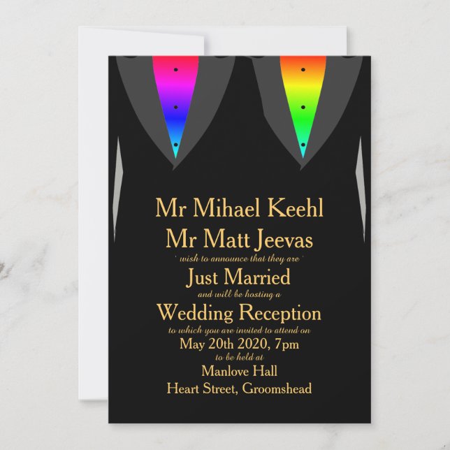 Hearts Aglow with Pride Gay Reception Invitation (Front)