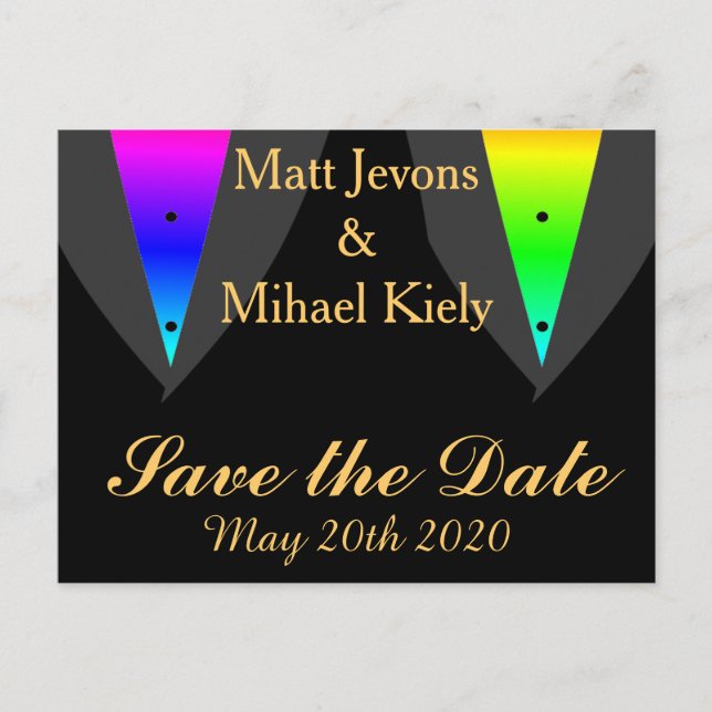 Hearts Aglow with Pride Gay Wedding Announcement (Front)