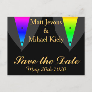 Hearts Aglow with Pride Gay Wedding Announcement Postcard