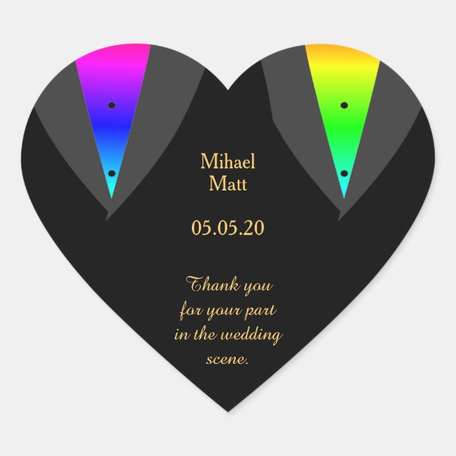 Hearts Aglow with Pride Gay Wedding Heart Sticker (Front)