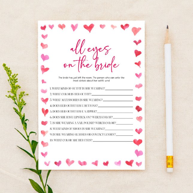 Hearts All Eyes On The Bride Bridal Shower Game  Stationery (Creator Uploaded)