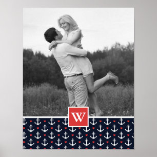 Hearts & Anchors Pattern   Add Your Name & Initial Poster