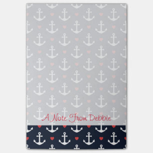 Hearts And Anchors Pattern   Add Your Name Post-it Notes
