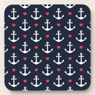 Hearts And Anchors Pattern Coaster