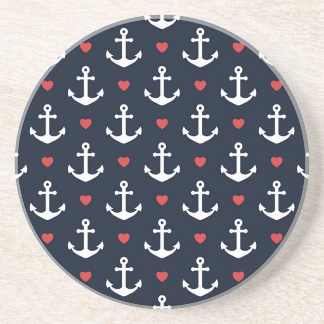 Hearts And Anchors Pattern Coaster (Front)