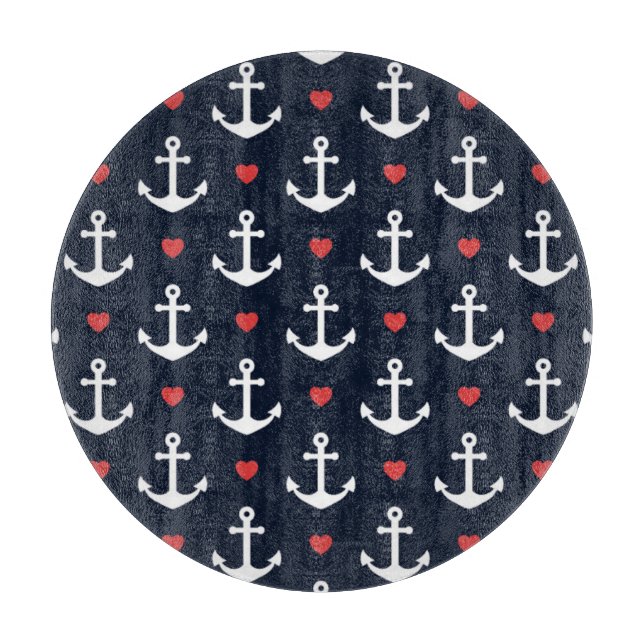 Hearts And Anchors Pattern Cutting Board (Front)