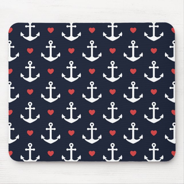 Hearts And Anchors Pattern Mouse Pad (Front)