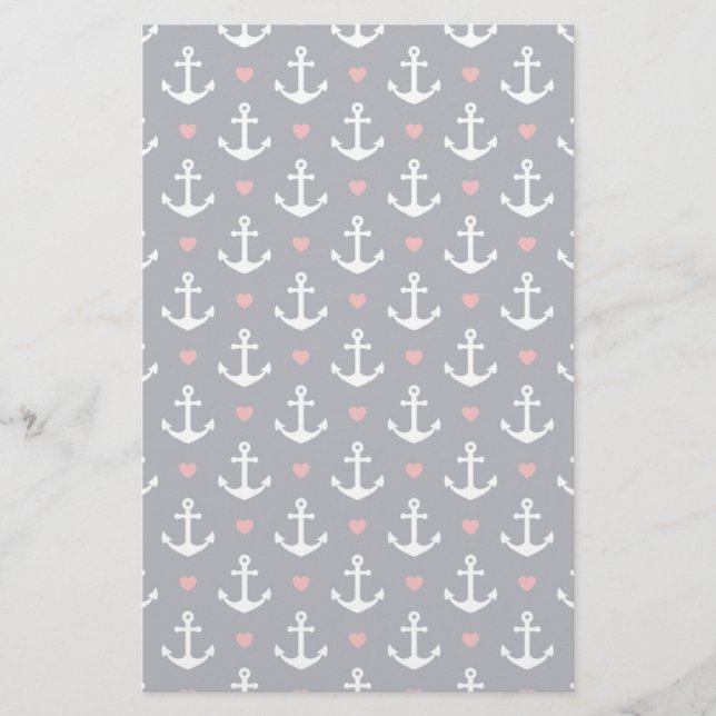 Hearts And Anchors Pattern Stationery (Front)