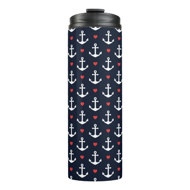 Hearts And Anchors Pattern Thermal Tumbler (Front)