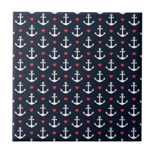 Hearts And Anchors Pattern Tile