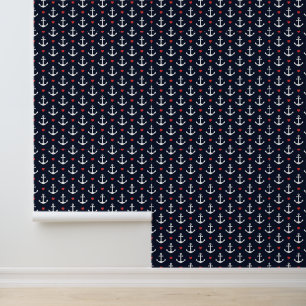 Hearts And Anchors Pattern Wallpaper