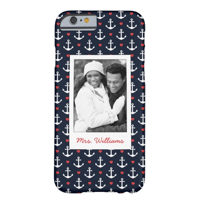 Hearts And Anchors Pattern | Your Photo & Name Case-Mate iPhone Case (Back)