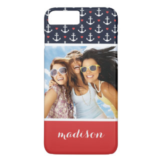 Hearts And Anchors Pattern | Your Photo & Name iPhone 8 Plus/7 Plus Case