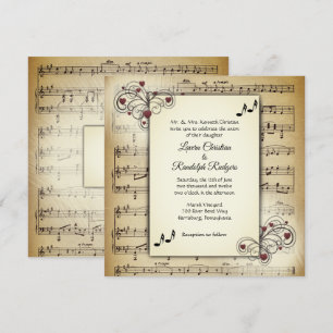 Hearts and Antique Music Theme Wedding Invitation