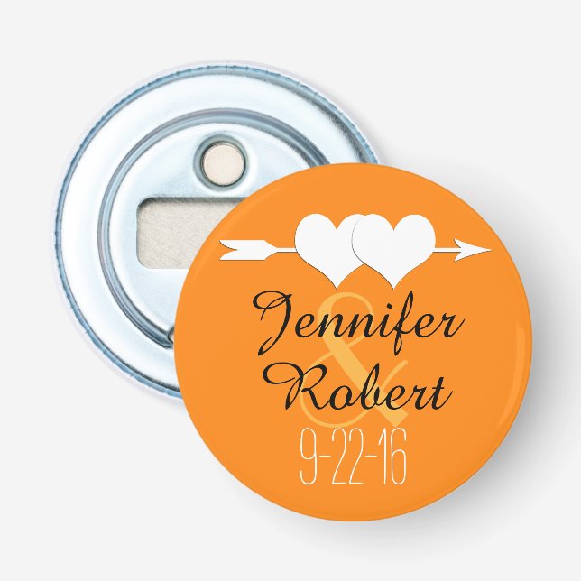Hearts and Arrow Wedding Bottle Opener (Front)