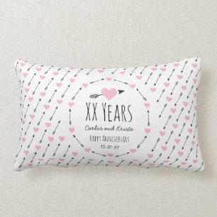 Hearts and Arrows Personalized Wedding Anniversary Lumbar Pillow