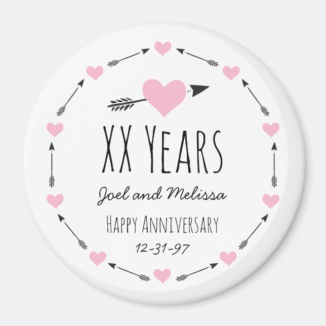 Hearts and Arrows Personalized Wedding Anniversary Magnet (Front)