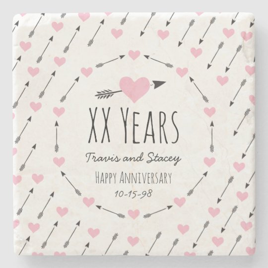 Hearts and Arrows Personalized Wedding Anniversary Stone Coaster