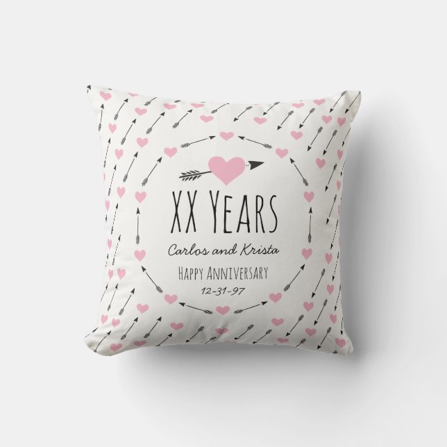 Hearts and Arrows Personalized Wedding Anniversary Throw Pillow (Front)
