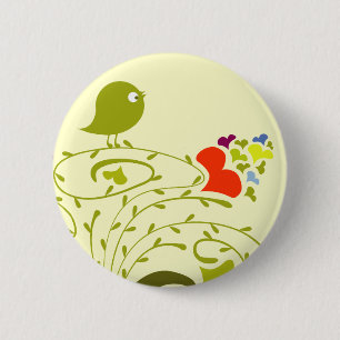 Hearts And Birdie On A Cute Tree 2 Inch Round Button