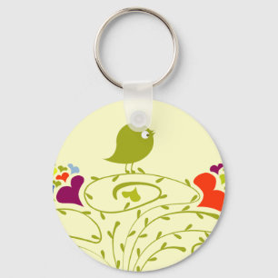 Hearts And Birdie On A Cute Tree Keychain