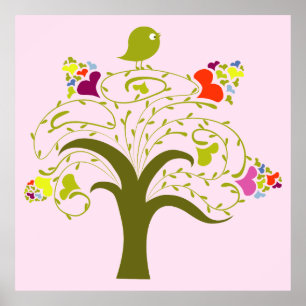 Hearts And Birdie On A Cute Tree poster print
