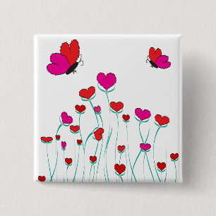 Hearts and Butterflies Valentine Love 2 Inch Square Button
