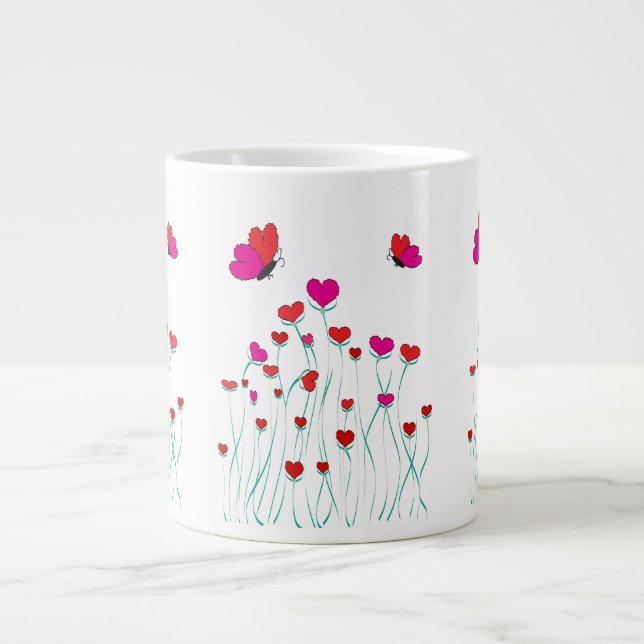 Hearts and Butterflies Valentine Love Large Coffee Mug (Front)