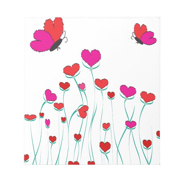 Hearts and Butterflies Valentine Love Notepad (Front)