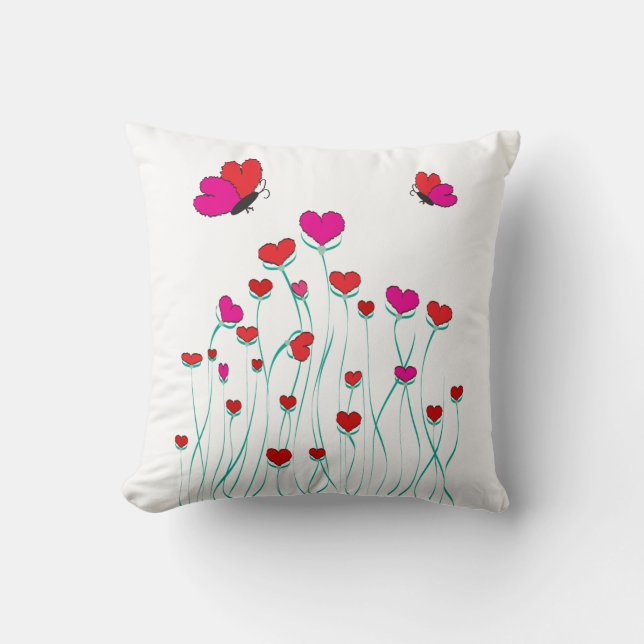 Hearts and Butterflies Valentine Love Throw Pillow (Front)