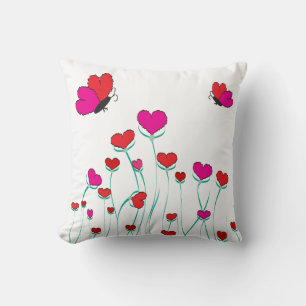 Hearts and Butterflies Valentine Love Throw Pillow